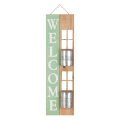 2-Bucket Welcome Planter Outdoor Porch Sign, 36"