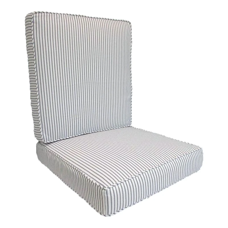 2-Piece Navy Blue Ticking Striped Gusseted Outdoor Deep Seat Cushion Set 1 2-Piece Navy Blue Ticking Striped Gusseted Outdoor Deep Seat Cushion Set