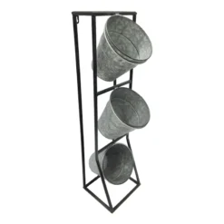 3-Stacked Metal Planters With Shelf