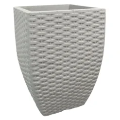 All-Weather Faux Rattan Square Stone Planter, 17.5"