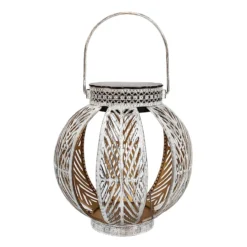 Antique White Round LED Shadow Casting Lantern, 6.5"