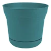 Bermuda Teal Textured Saturn Planter With Saucer, 14"