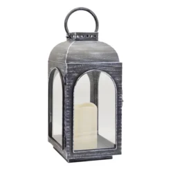 Black Brushed Metal Lantern With LED Candle, 12"