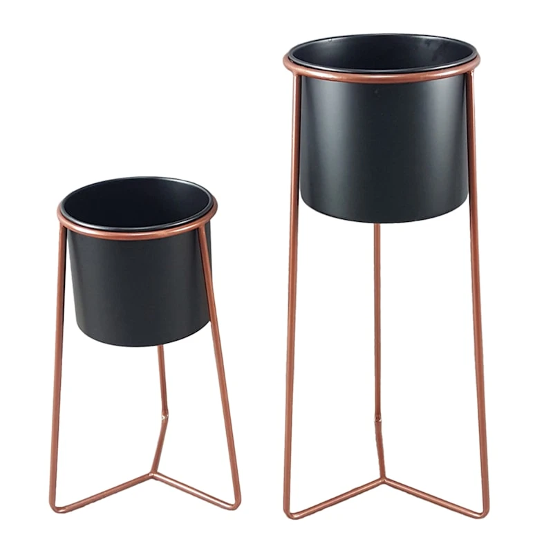 Black & Copper Colored Metal Plant Stand, 18x8 2 Black & Copper Colored Metal Plant Stand, 18x8 - Image 2
