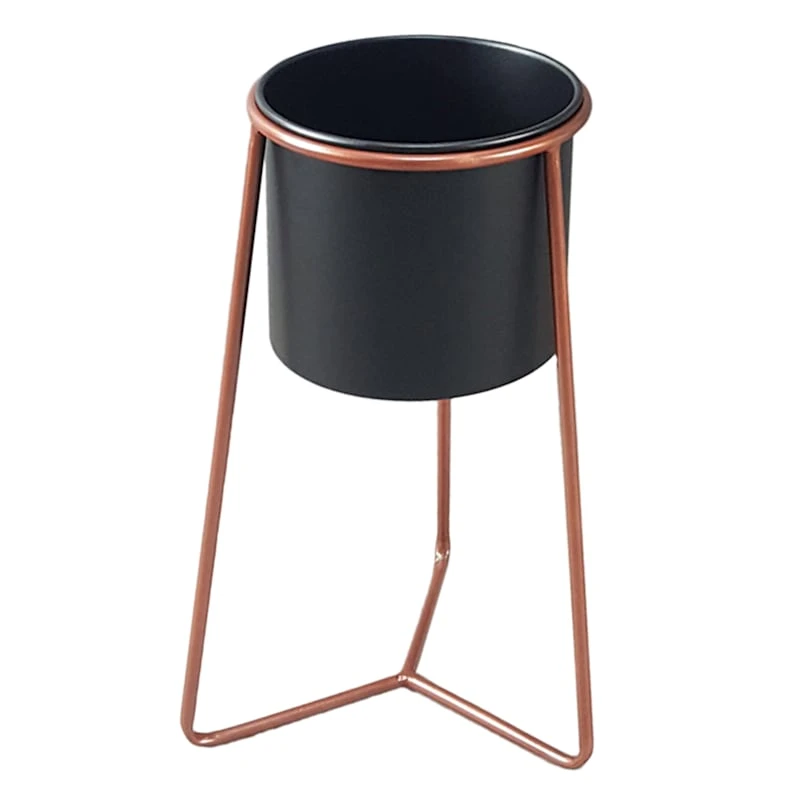 Black & Copper Colored Metal Plant Stand, 18x8 3 Black & Copper Colored Metal Plant Stand, 18x8 - Image 3