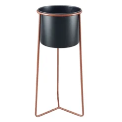 Black & Copper Colored Metal Plant Stand, 27x9