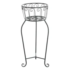 Black Metal Basket Plant Stand, 25x11