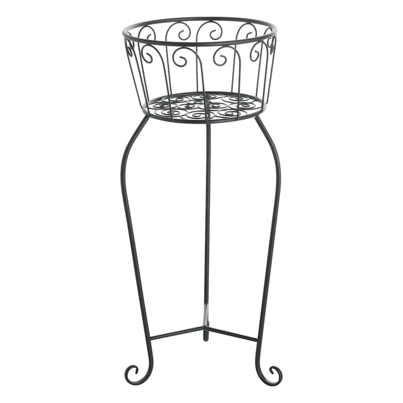 Black Metal Basket Plant Stand, 25x11 1 Black Metal Basket Plant Stand, 25x11