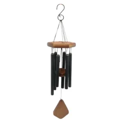 Black Metal Tube Wooden Wind Chime, 17.5"