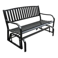 Black Slat Steel Outdoor Glider Bench