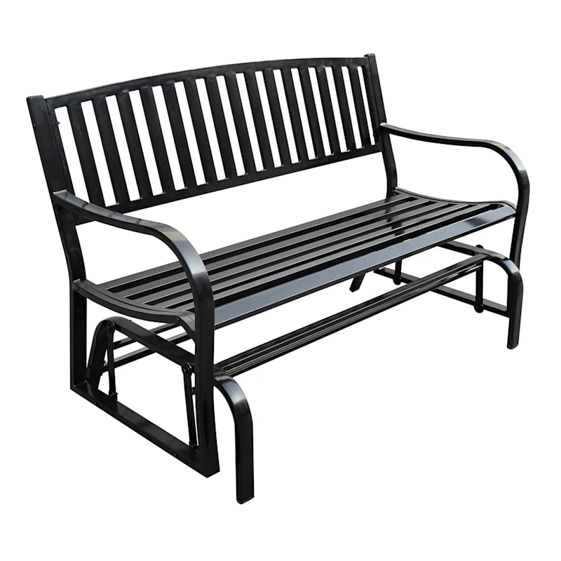 Black Slat Steel Outdoor Glider Bench 1 Black Slat Steel Outdoor Glider Bench