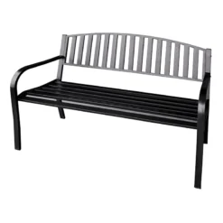 Black Steel Slat-Back Indoor & Outdoor Bench