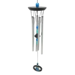 Blue Bead & Silver Tube Wind Chime, 34"