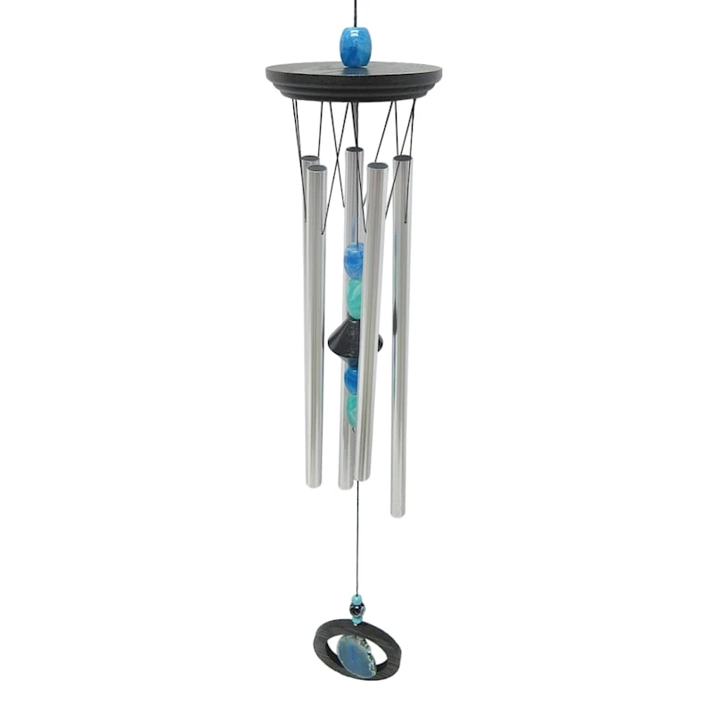 Blue Bead & Silver Tube Wind Chime, 34" 1 Blue Bead & Silver Tube Wind Chime, 34"