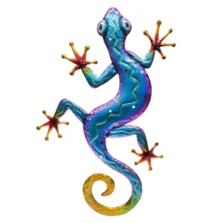 Blue Metal Gecko Outdoor Wall Decor, 34"