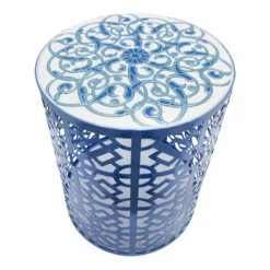 Blue Metal Plant Stand With Ceramic Tile Top, 15x11