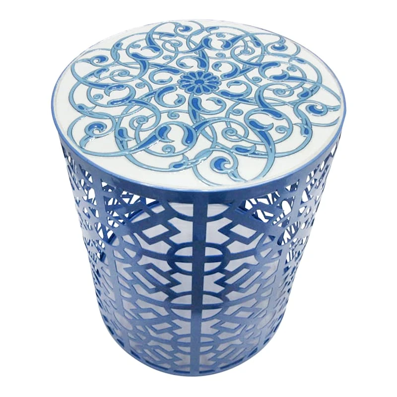 Blue Metal Plant Stand With Ceramic Tile Top, 15x11 1 Blue Metal Plant Stand With Ceramic Tile Top, 15x11