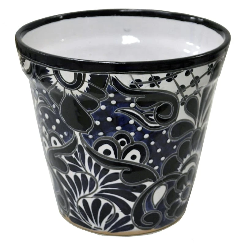 Blue Talavera Ceramic Pot, 11" 1 Blue Talavera Ceramic Pot, 11"