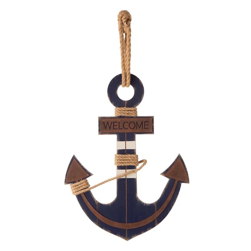 Blue Wooden Anchor Outdoor Wall Decor, 18" 1 Blue Wooden Anchor Outdoor Wall Decor, 18"