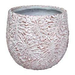 Bronze Palm Leaf Textured White Pot, Large