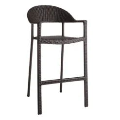 Brown Wicker Mid-Century Outdoor Barstool