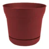 Burnt Red Textured Saturn Planter With Saucer, 14"