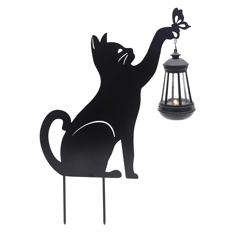 Cat With LED Lantern Garden Stake, 18" 1 Cat With LED Lantern Garden Stake, 18"