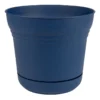 Classic Blue Textured Saturn Planter With Saucer, 14"