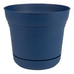 Classic Blue Textured Saturn Planter With Saucer, 14"