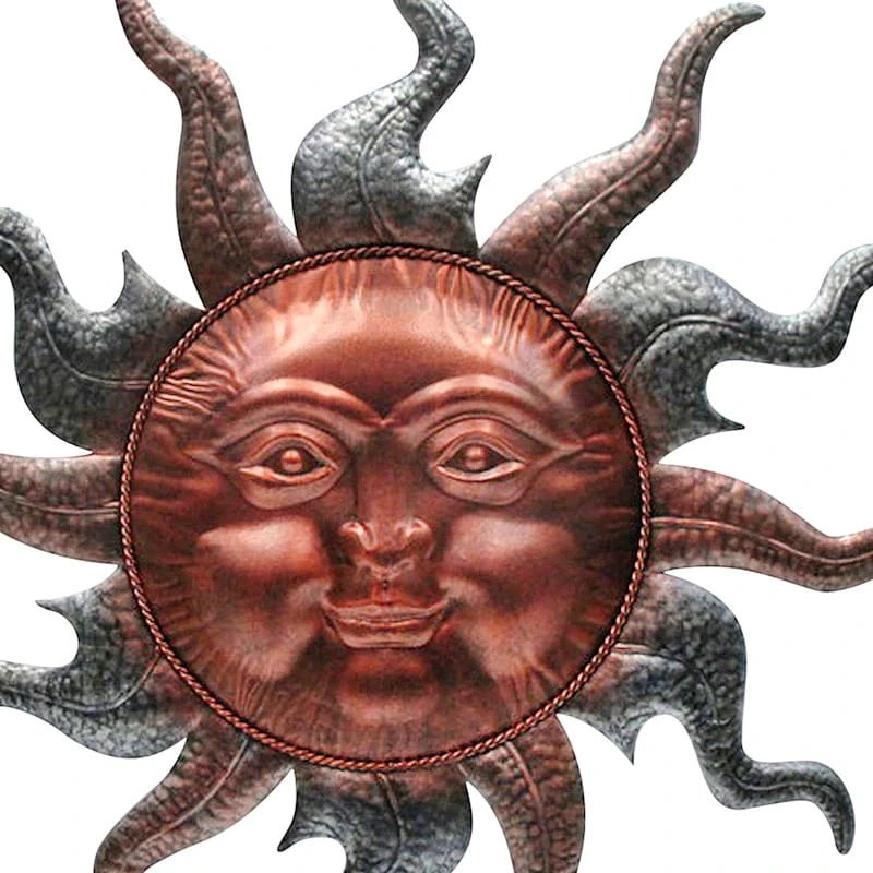 Copper Colored Metal Sun Face Outdoor Wall Decor - Image 2