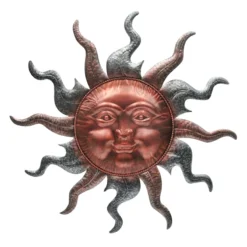 Copper Colored Metal Sun Face Outdoor Wall Decor