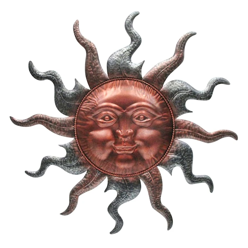 Copper Colored Metal Sun Face Outdoor Wall Decor