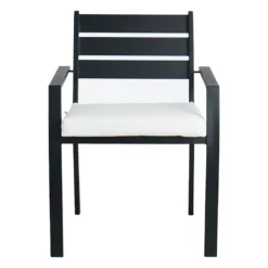 Crosby St Grammercy Stackable Steel Slat Outdoor Chair, Black -Outdoor Corner Shop crosby st grammercy stackable steel slat outdoor chair black 2