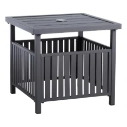 Crosby St Square Black Steel Slat Patio Umbrella Table