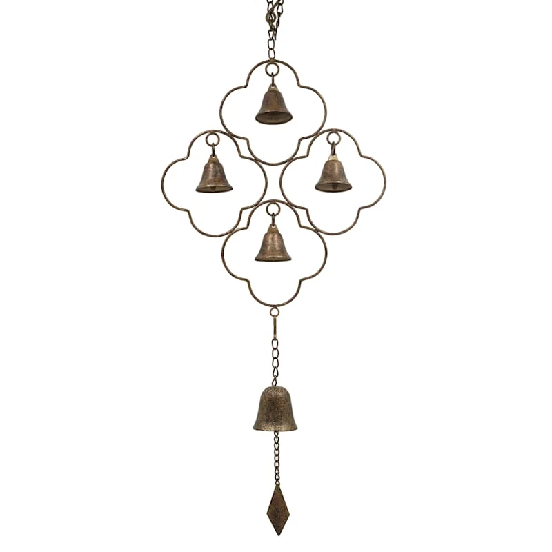 Found & Fable 4-Bell Metal Quatrefoil Wind Chime, 37" 1 Found & Fable 4-Bell Metal Quatrefoil Wind Chime, 37"