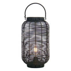 Found & Fable Black Faux Wicker Barrel Lantern With LED Bulb, Large -Outdoor Corner Shop found fable black faux wicker barrel lantern with led bulb large 4