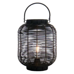 Found & Fable Black Faux Wicker Barrel Lantern With LED Bulb, Medium -Outdoor Corner Shop found fable black faux wicker barrel lantern with led bulb medium 4