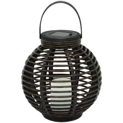 Found & Fable LED Candle Black Faux Rattan Solar Ball Lantern, 9"