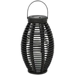 Found & Fable LED Candle Black Faux Rattan Solar Barrel Lantern, 13"