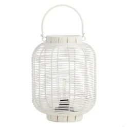 Found & Fable LED White Faux Wicker Barrel Lantern, Medium