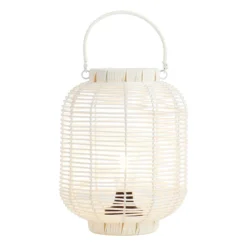 Found & Fable LED White Faux Wicker Barrel Lantern, Medium -Outdoor Corner Shop found fable led white faux wicker barrel lantern medium 4