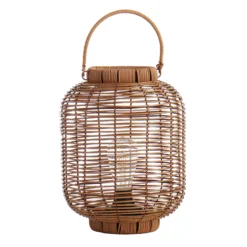 Found & Fable Natural Brown Faux Wicker Barrel Lantern With LED Bulb, Medium