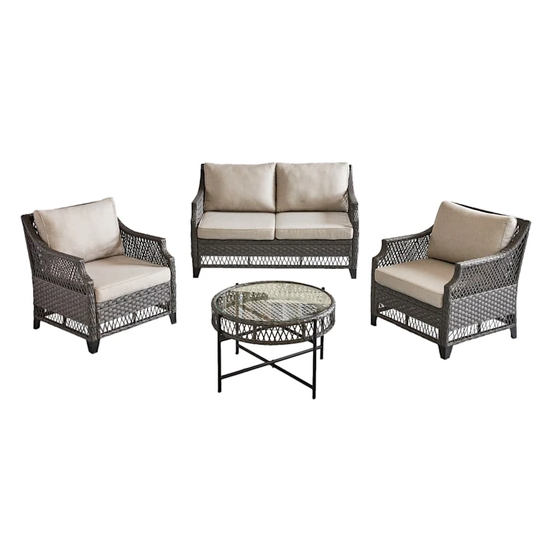 Grace Mitchell Rochester All-Weather Wicker Coffee Table With Tempered Glass Top, Dark Grey 2 Grace Mitchell Rochester All-Weather Wicker Coffee Table With Tempered Glass Top, Dark Grey - Image 2