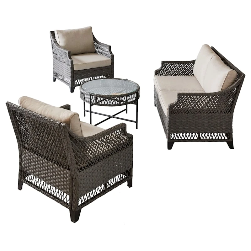 Grace Mitchell Rochester All-Weather Wicker Coffee Table With Tempered Glass Top, Dark Grey 3 Grace Mitchell Rochester All-Weather Wicker Coffee Table With Tempered Glass Top, Dark Grey - Image 3