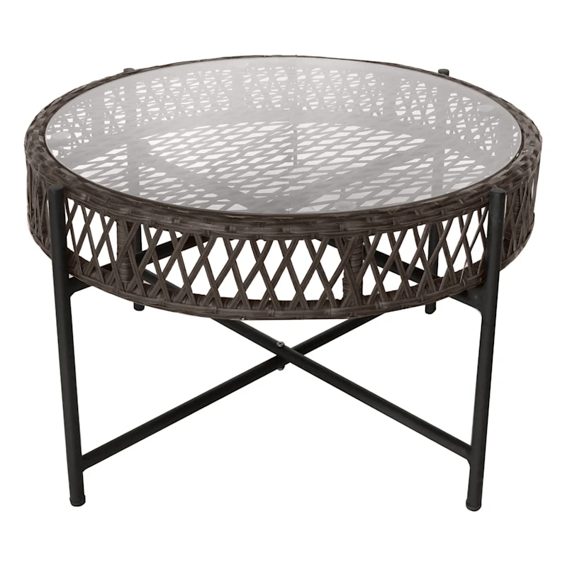 Grace Mitchell Rochester All-Weather Wicker Coffee Table With Tempered Glass Top, Dark Grey 1 Grace Mitchell Rochester All-Weather Wicker Coffee Table With Tempered Glass Top, Dark Grey