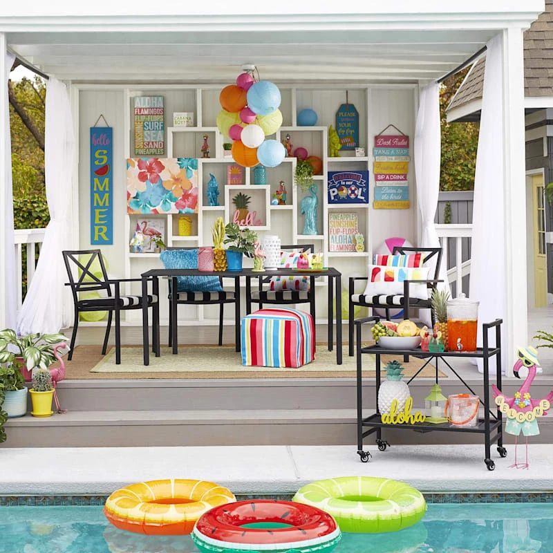 Grammercy Black Steel Slat Outdoor Bar Table, 28" 2 Grammercy Black Steel Slat Outdoor Bar Table, 28" - Image 2