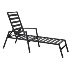 Grammercy Black Steel Slat Outdoor Chaise Lounge Chair