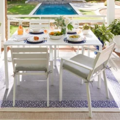 Grammercy White Steel Slat Outdoor Dining Table, 60x36 -Outdoor Corner Shop grammercy white steel slat outdoor dining table 60x36 4