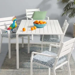 Grammercy White Steel Slat Outdoor Dining Table, 60x36 -Outdoor Corner Shop grammercy white steel slat outdoor dining table 60x36 5