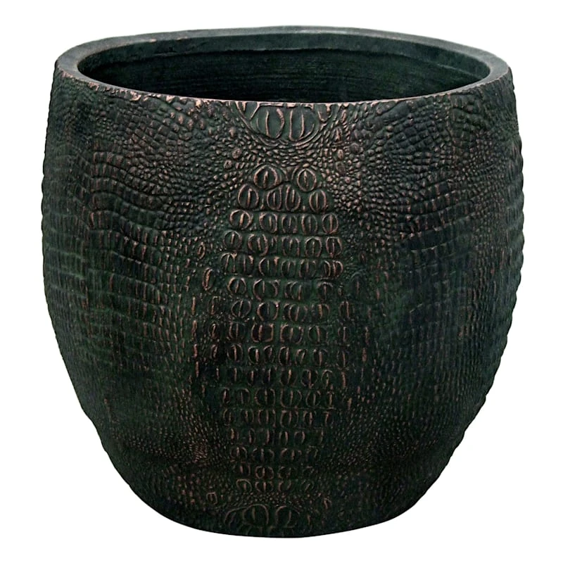Green Crocodile Patterned Planter, 17" 1 Green Crocodile Patterned Planter, 17"